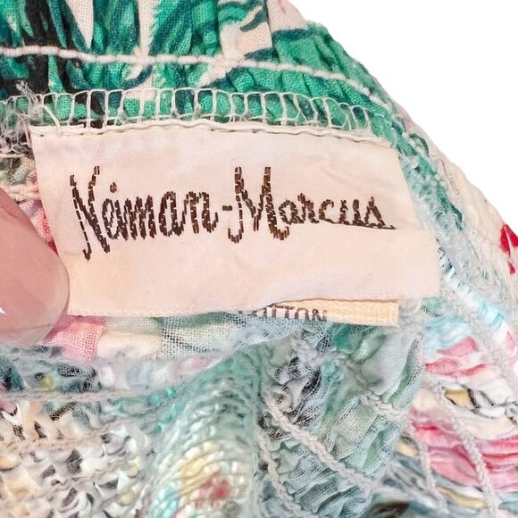 Vtg 80s Neiman Marcus Strapless Smocked Pin Up Tiki Dress Tropical Floral Size M - Picture 7 of 11